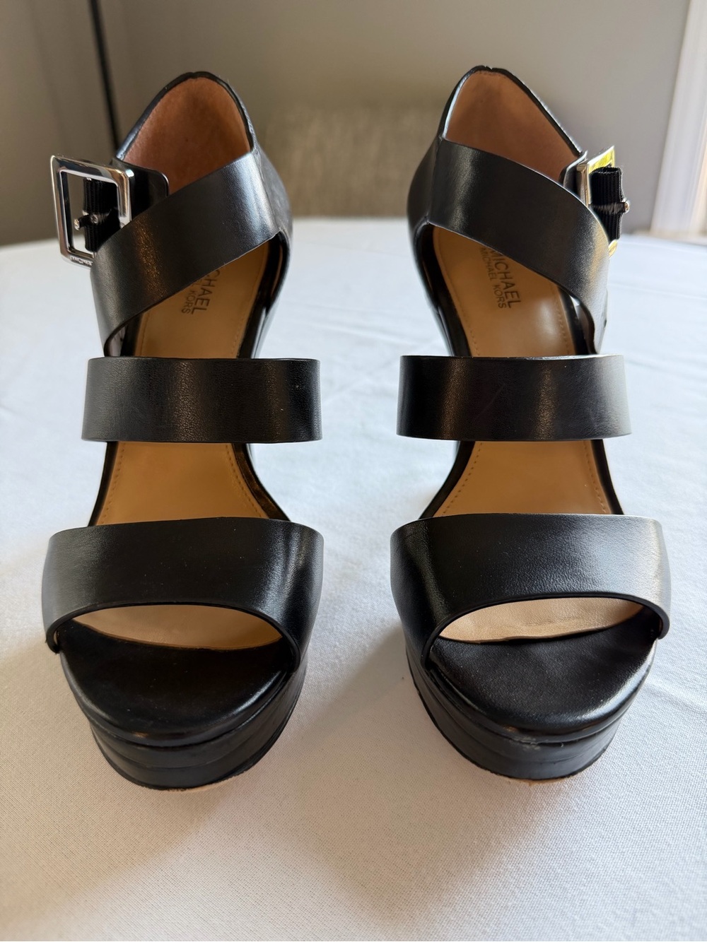 Michael Kors Black Strappy Leather Platform Heels